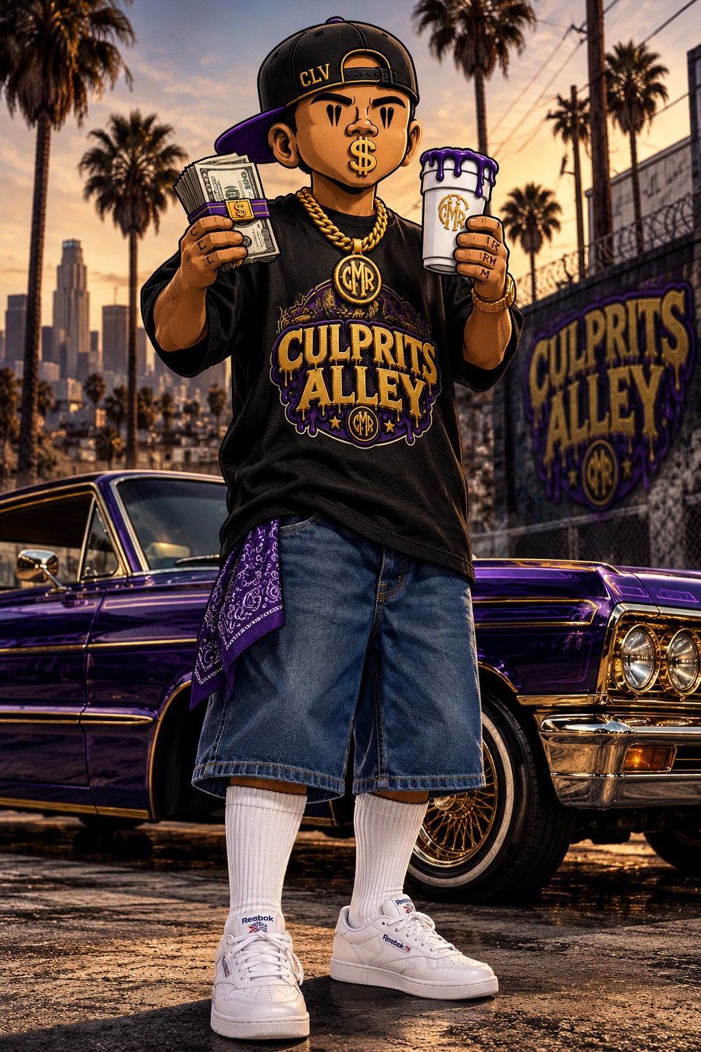 Culprit beside the purple car