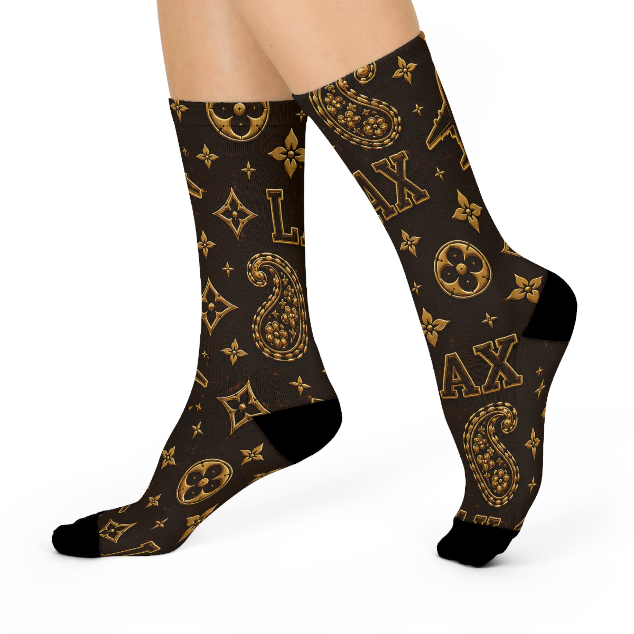 LA Paisley Logo Crew Socks — Brown Gold Cushion Socks