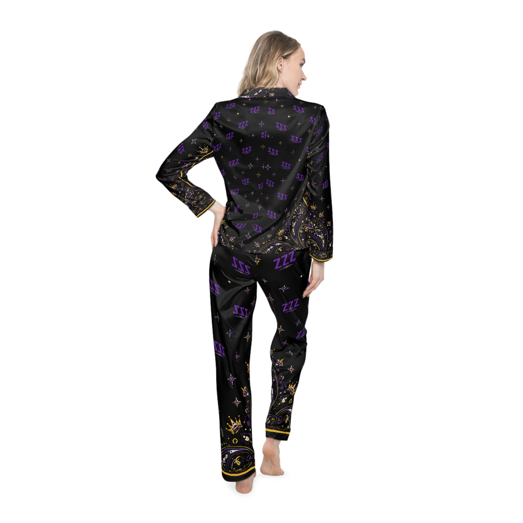 Satin Sleep Set — Black & Purple 'ZZZ' Luxe Pajamas