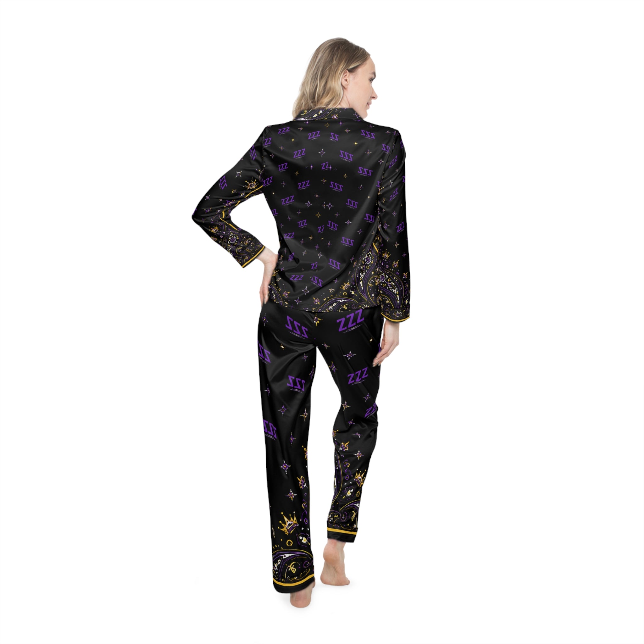 Satin Sleep Set — Black & Purple 'ZZZ' Luxe Pajamas
