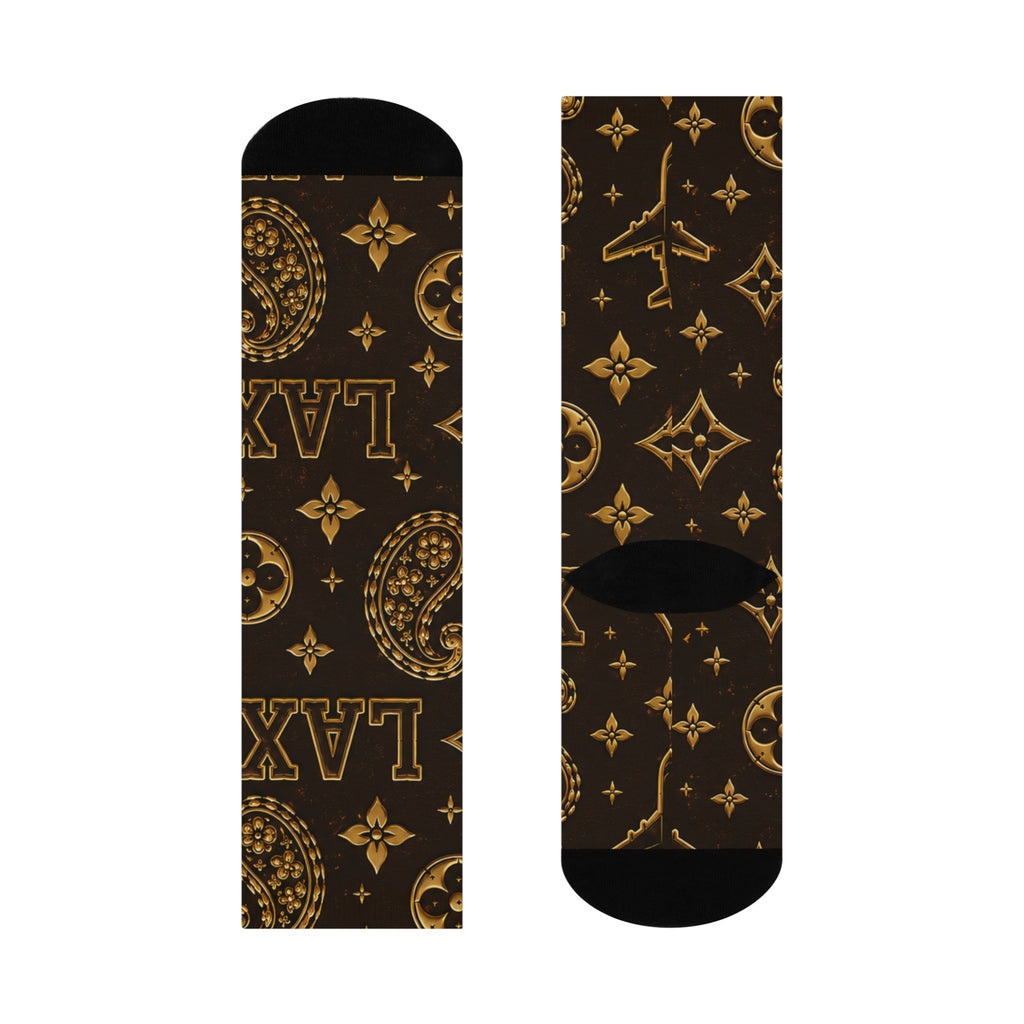 LA Paisley Logo Crew Socks — Brown Gold Cushion Socks