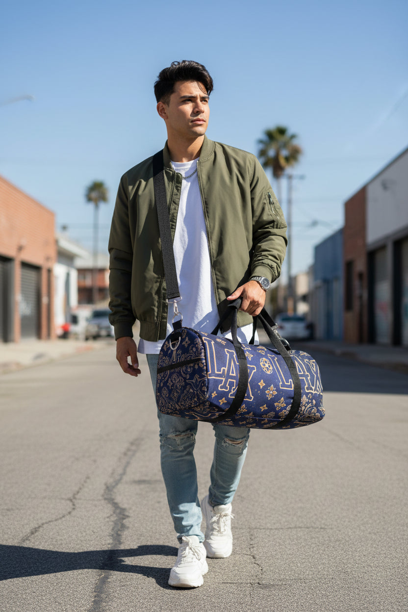 LAX Navy Floral-Print Duffel Bag — Travel & Gym Weekender