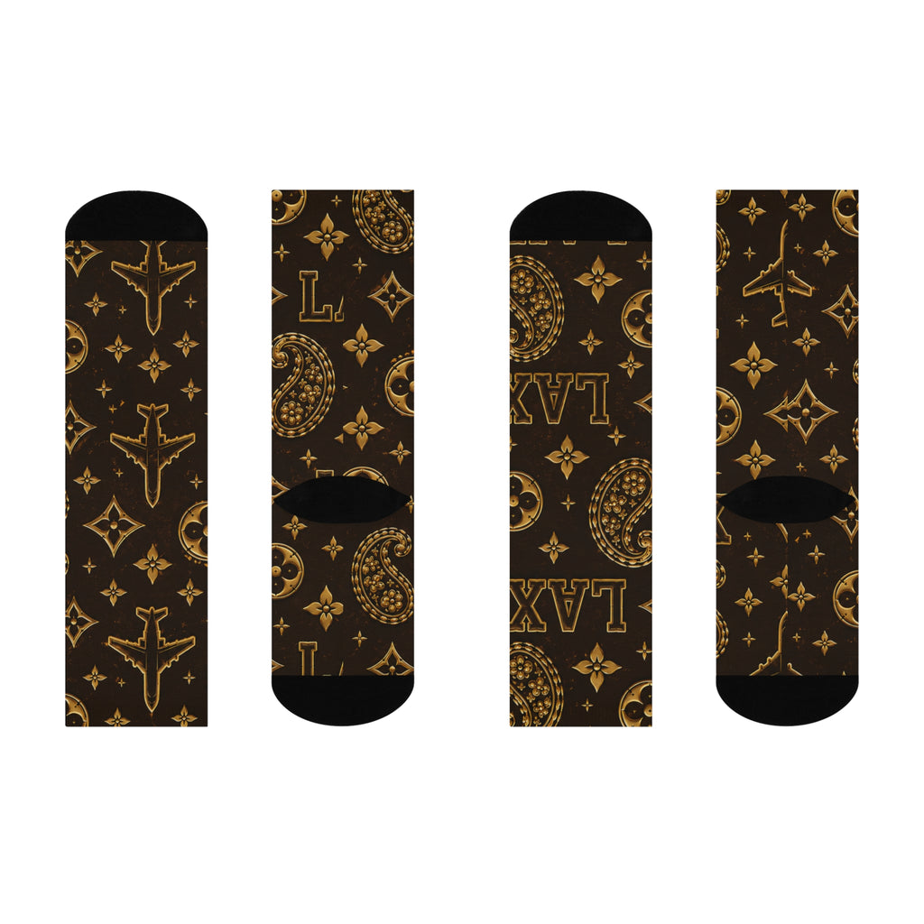 LA Paisley Logo Crew Socks — Brown Gold Cushion Socks