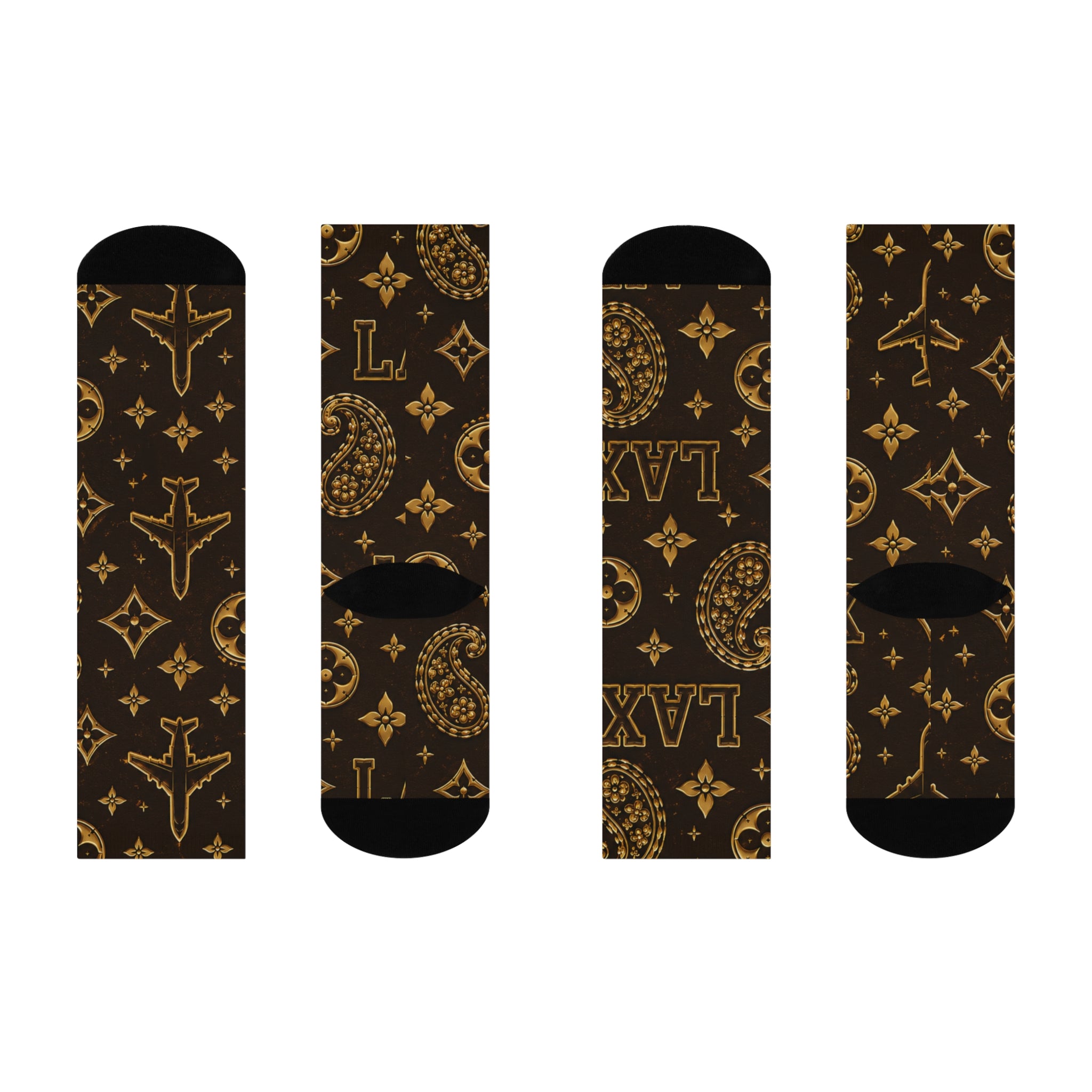 LA Paisley Logo Crew Socks — Brown Gold Cushion Socks