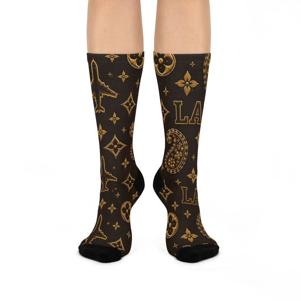 LA Paisley Logo Crew Socks — Brown Gold Cushion Socks