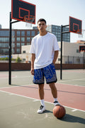 Blue Paisley Bandana Basketball Shorts — AOP Athletic Ribbed Shorts with 'OA' Monogram