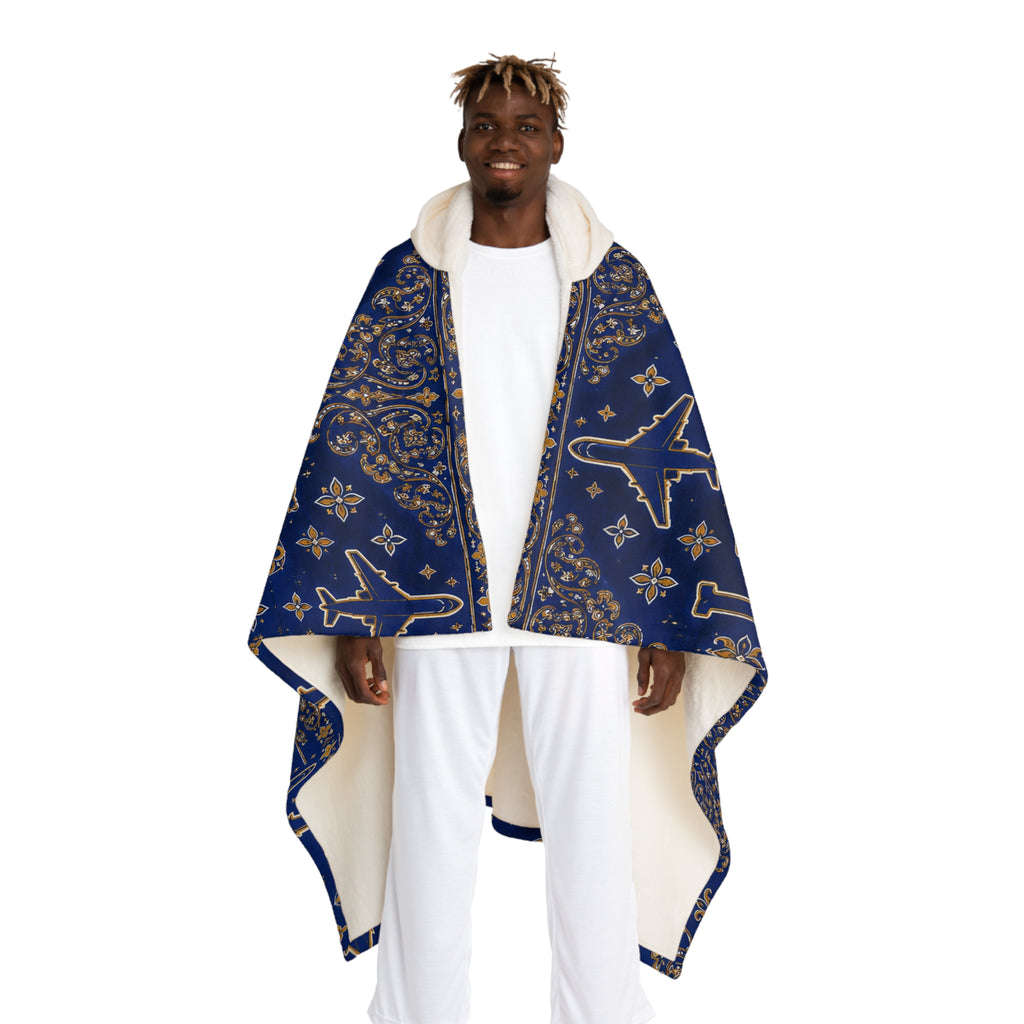 Navy Paisley Airplane Print Cozy Travel Throw
