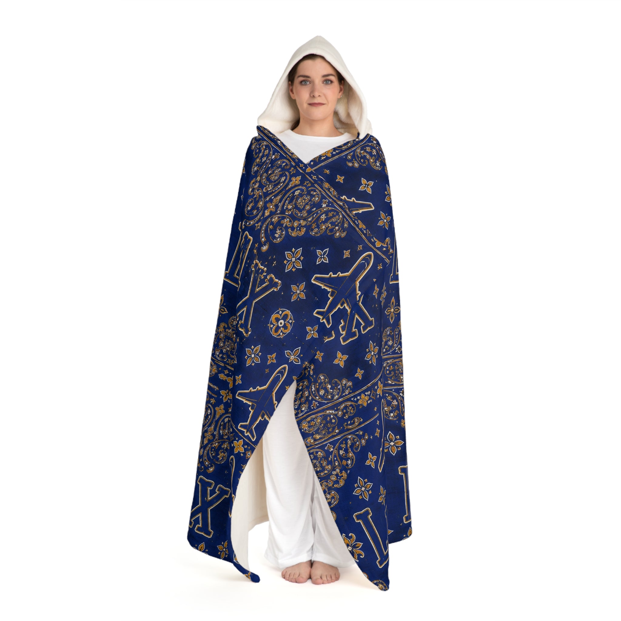 Navy Paisley Airplane Print Cozy Travel Throw