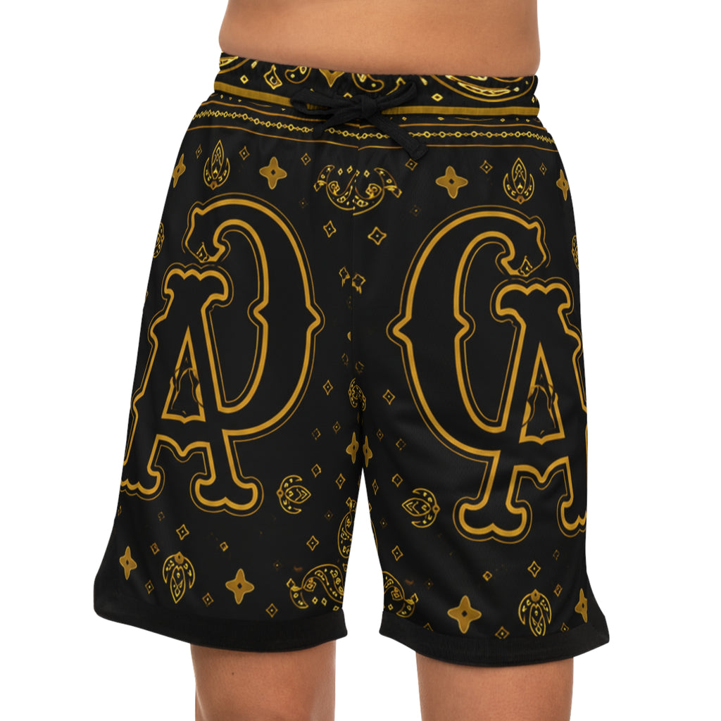 Black & Gold Bandana Basketball Shorts – Streetwear AOP with CA Monogram