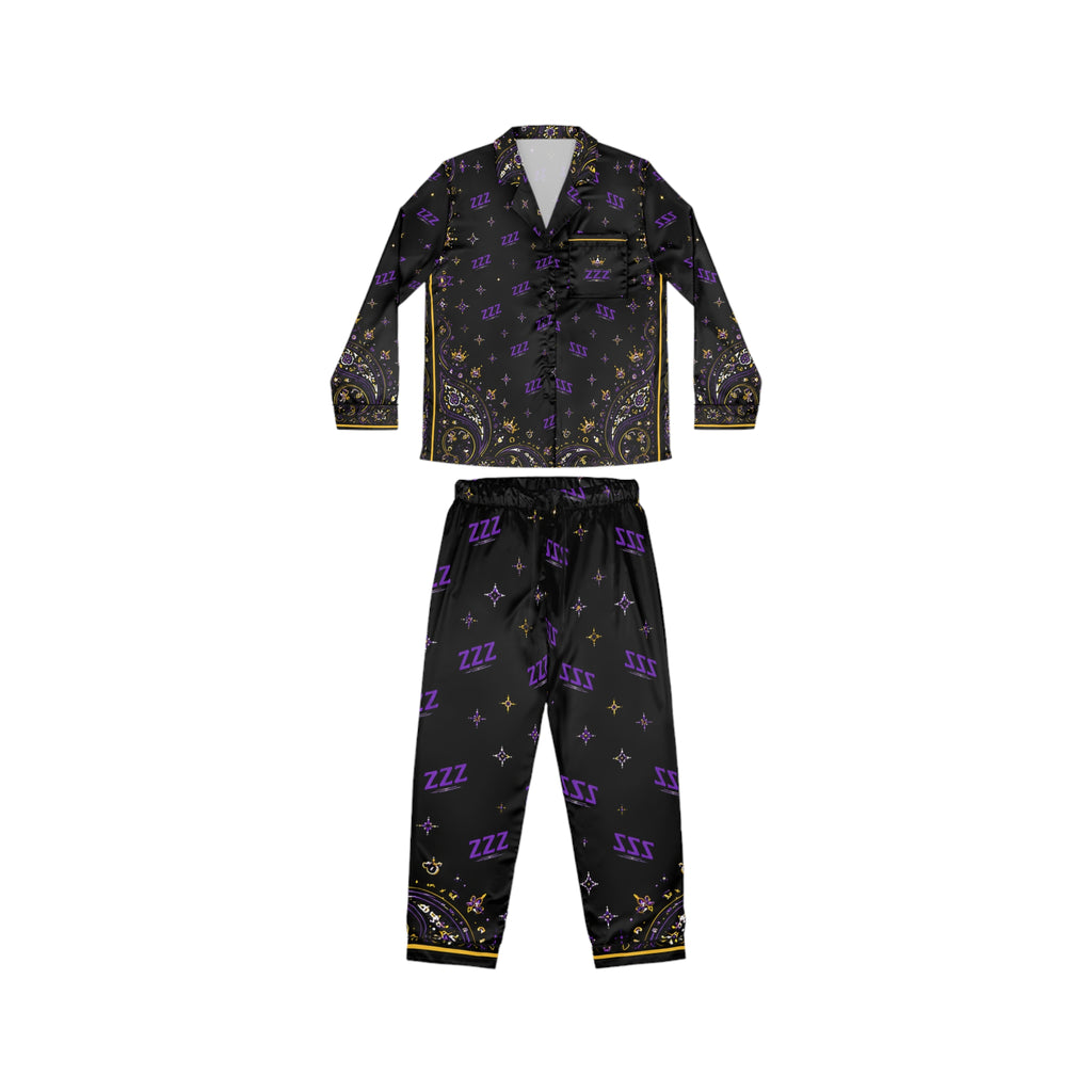 Satin Sleep Set — Black & Purple 'ZZZ' Luxe Pajamas