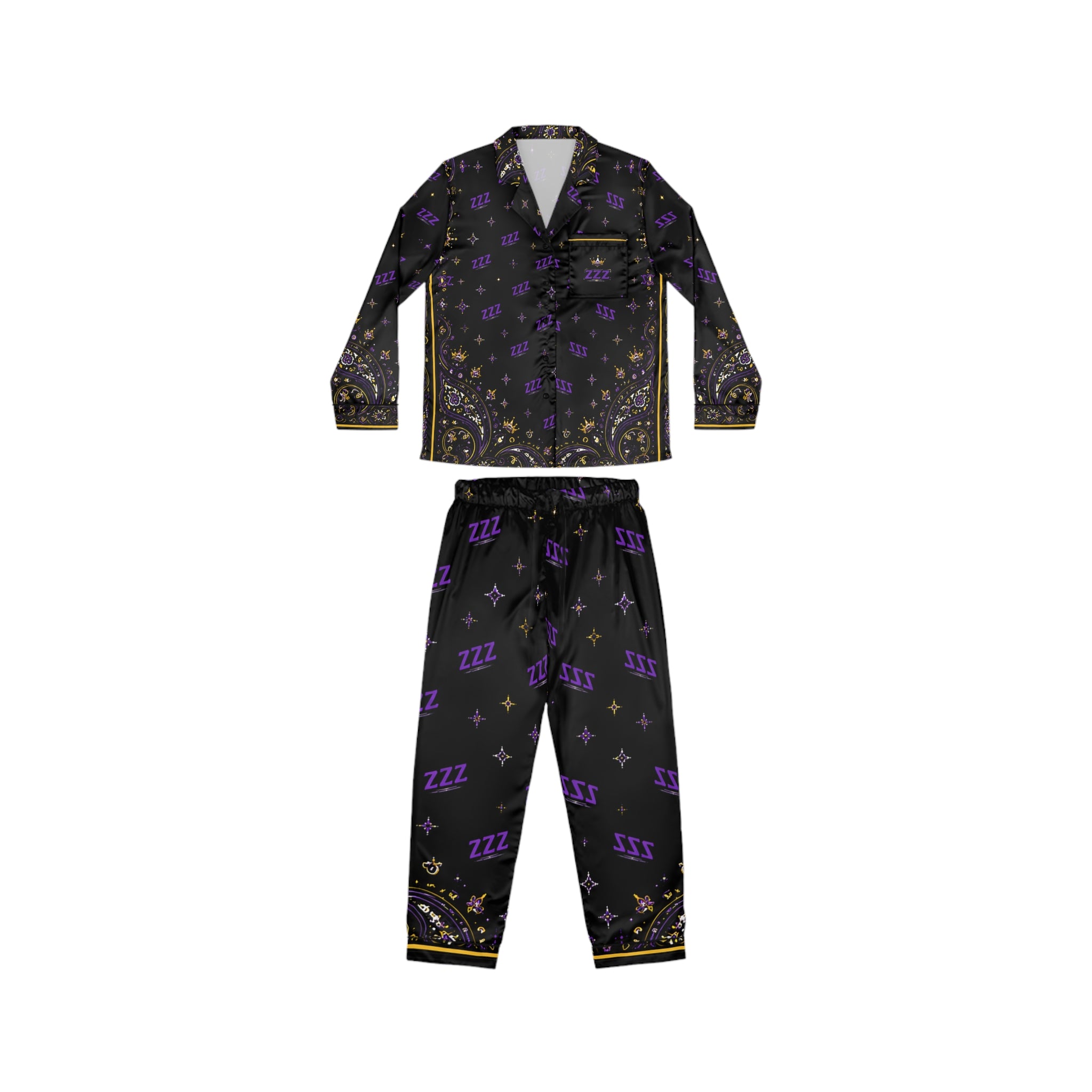 Satin Sleep Set — Black & Purple 'ZZZ' Luxe Pajamas